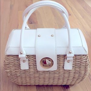 Kate Spade woven wicker and white leather bag